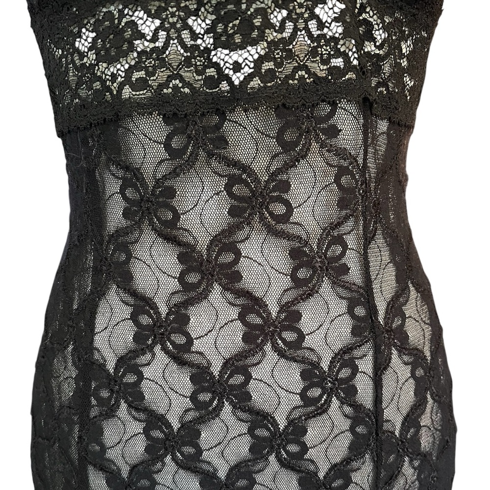 Vintage Betsey Johnson New York Black Silk Sheer Mesh Bows & Floral Lace Dress - Picture 9 of 11